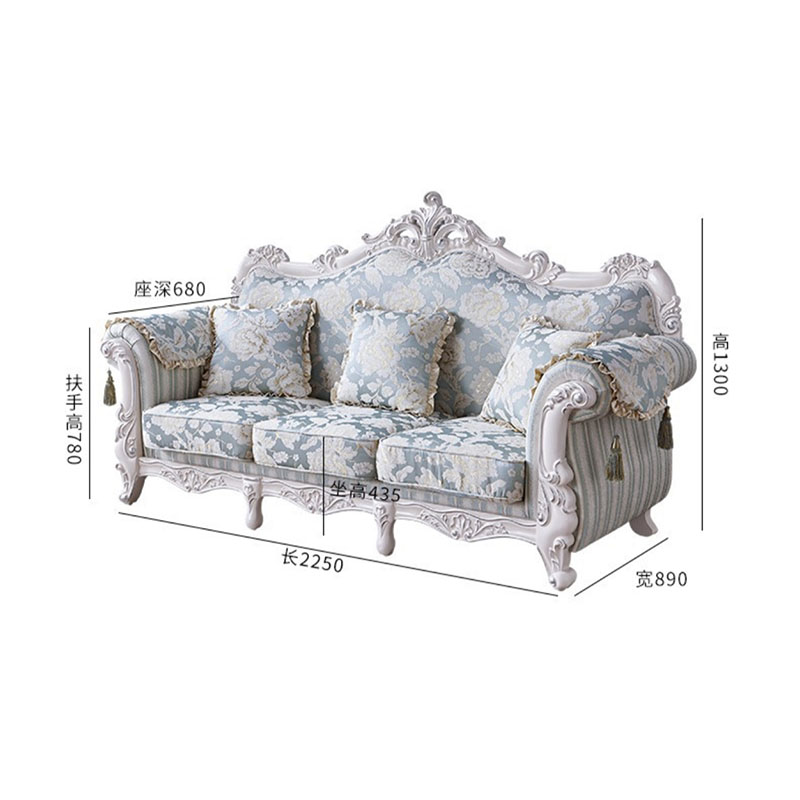 Canap&eacute;s fran&ccedil;ais confortables en tissu floral en bois blanc 1+2+3
