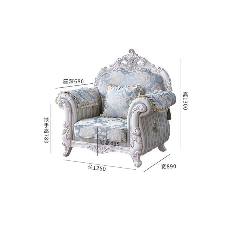 Canap&eacute;s fran&ccedil;ais confortables en tissu floral en bois blanc 1+2+3