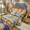 Dormitorio Bonita y c&oacute;moda cama doble de cuero aut&eacute;ntico de madera maciza