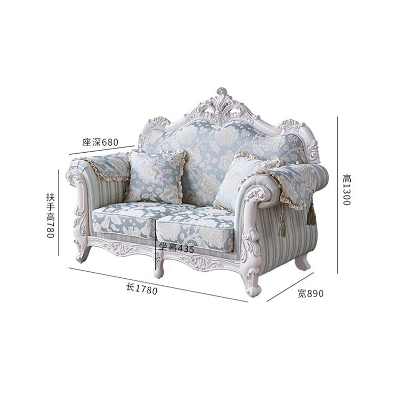 Canap&eacute;s fran&ccedil;ais confortables en tissu floral en bois blanc 1+2+3