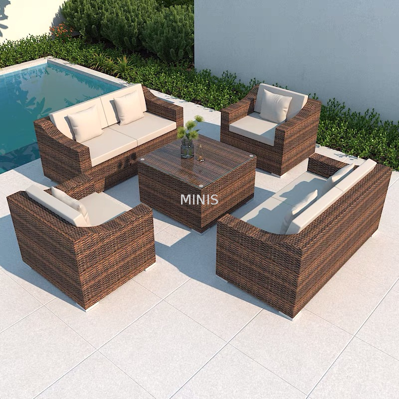 Canap&eacute; confortable r&eacute;sistant aux intemp&eacute;ries en rotin de jardin ext&eacute;rieur