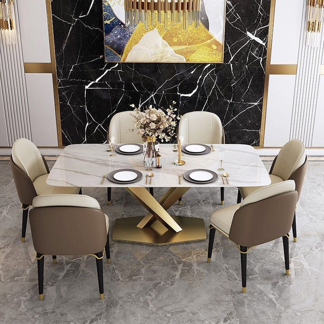 Mesa de comedor de m&aacute;rmol rectangular moderna y elegante para el hogar simple
