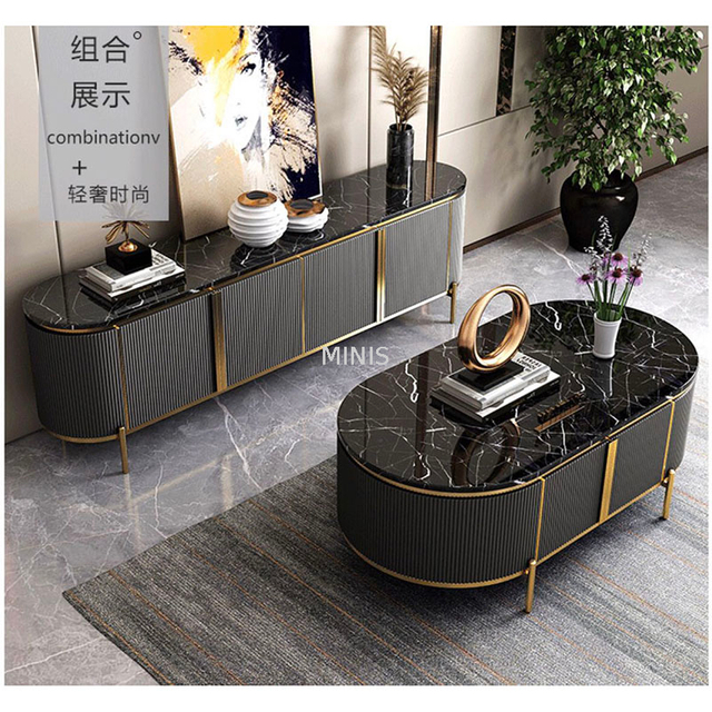 Hogar/hotel moderno soporte para TV y mesa de centro de m&aacute;rmol negro