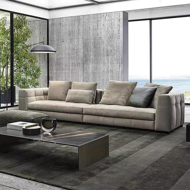 Sof&aacute; de sala de estar moderno sof&aacute; grande c&oacute;modo de tela gris