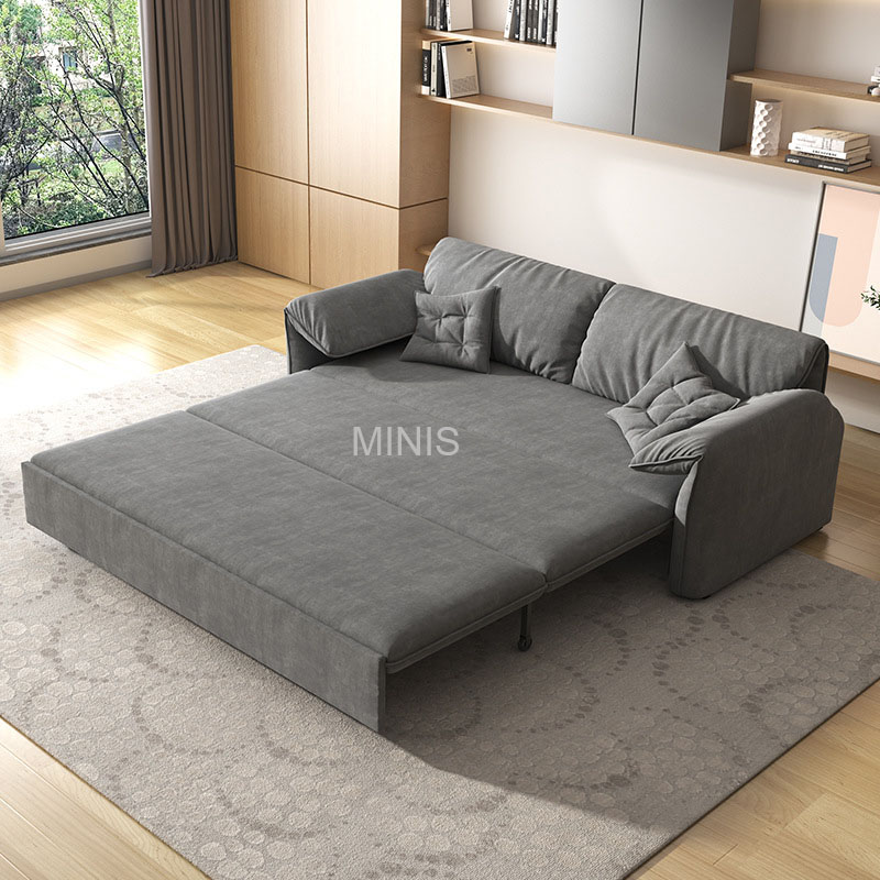 Canap&eacute; convertible en velours gris, canap&eacute;-lit pliable pour dormeur