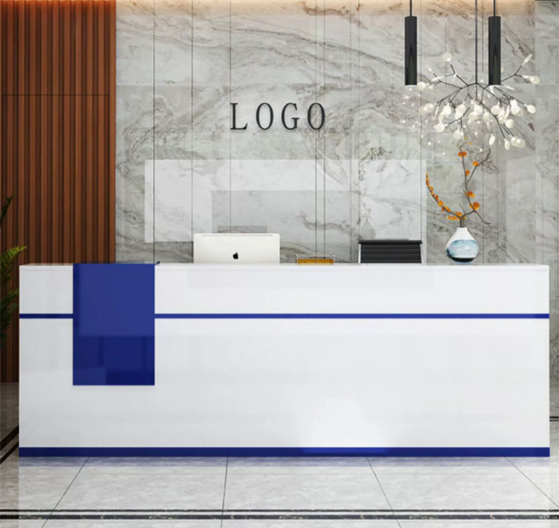 Mostradores de recepci&oacute;n blancos, elegantes, duraderos, minimalistas y laminados