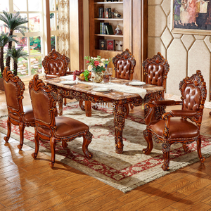Meubles de salle &agrave; manger Table &agrave; manger en marbre en bois marron avec chaises