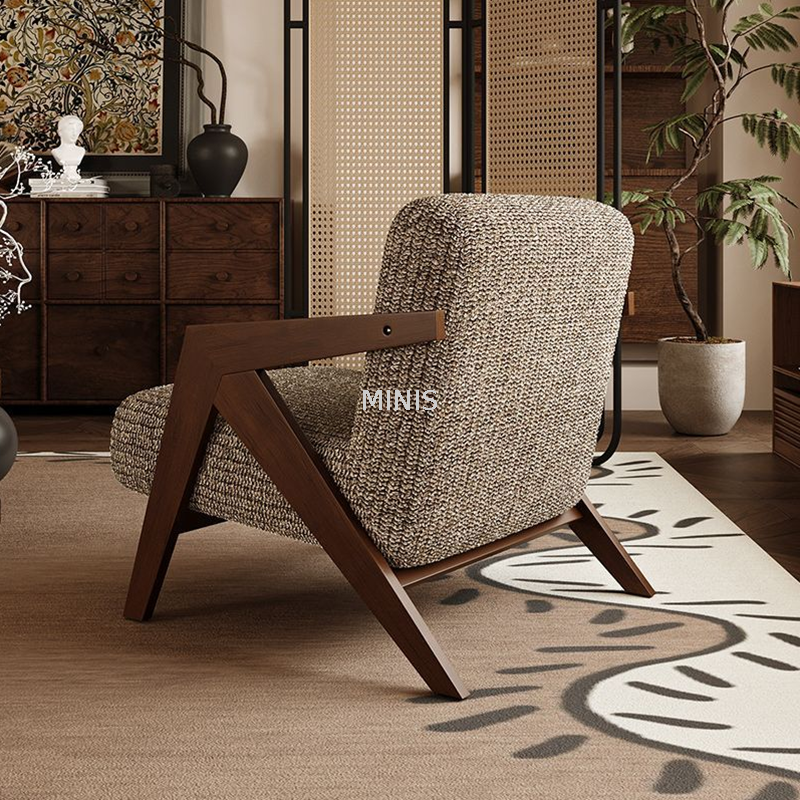 Chaise de loisirs &agrave; ossature bois en tissu pour salon ou chambre &agrave; coucher