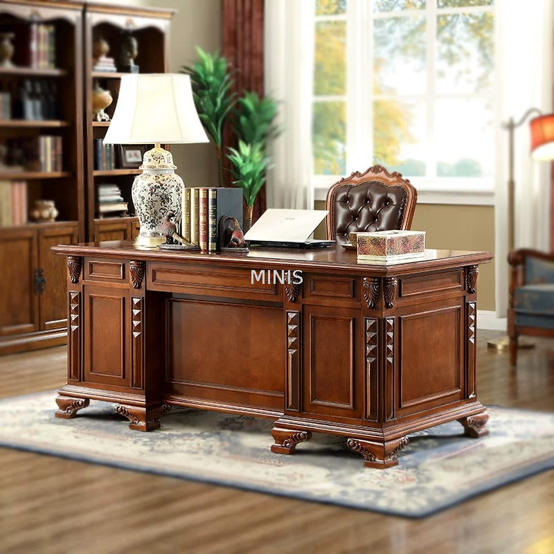 Muebles de oficina en casa Escritorio de trabajo ejecutivo vintage de buena madera