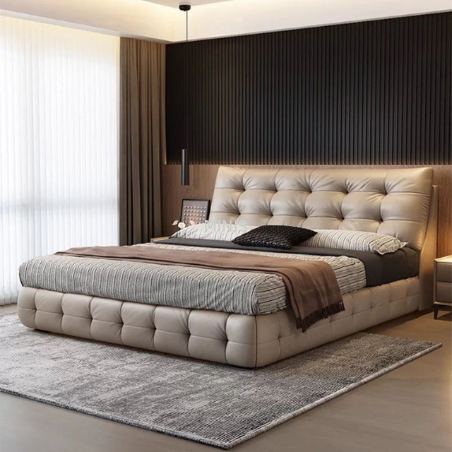 Meubles de chambre &agrave; coucher, lit en cuir v&eacute;ritable confortable et moderne