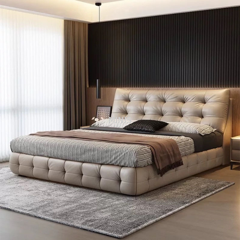 Meubles de chambre &agrave; coucher, lit en cuir v&eacute;ritable confortable et moderne