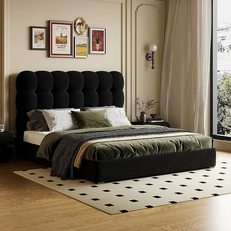 Chambre &agrave; coucher meubles confortables lit double en cuir blanc adulte