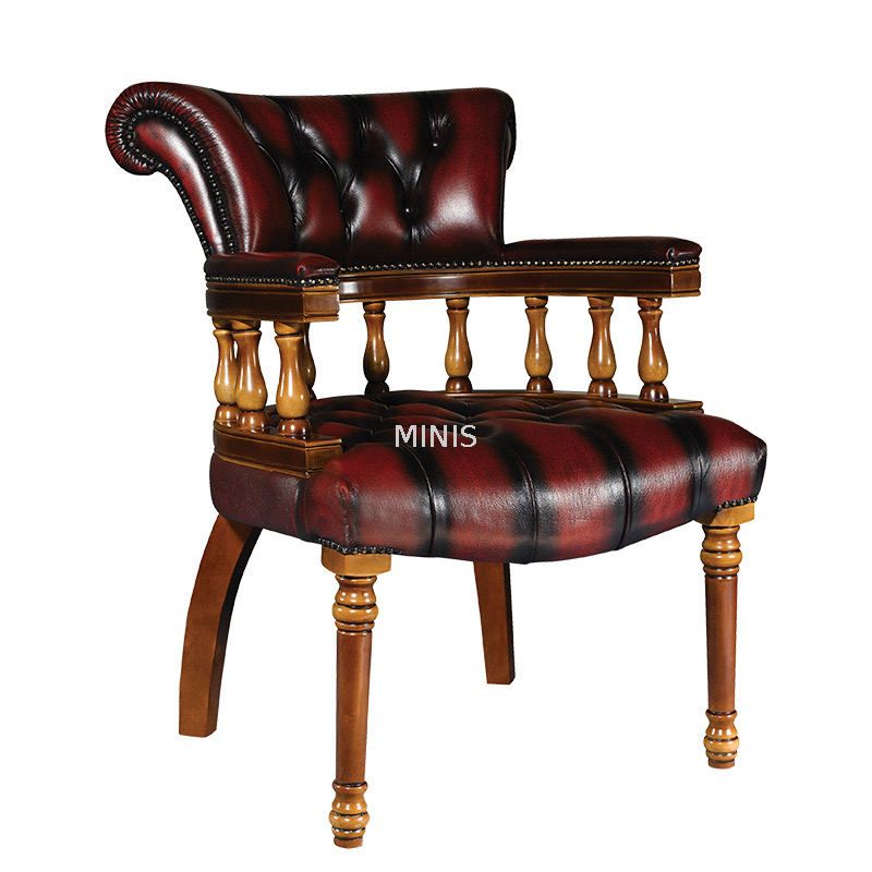 Fauteuil de bureau rotatif vintage en cuir de vache rouge en bois agr&eacute;able