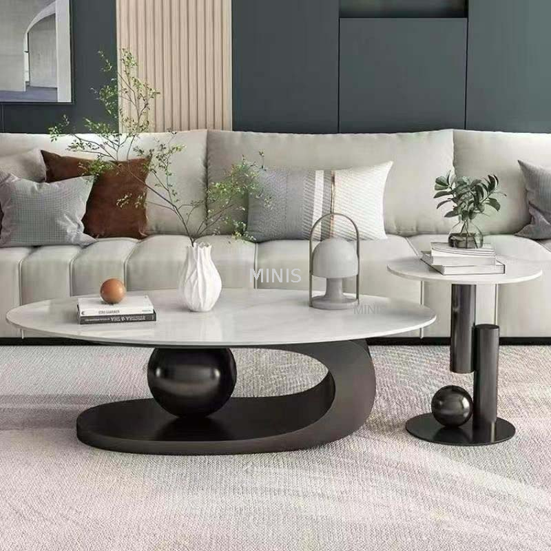 Tables basses combin&eacute;es rondes ovales modernes en marbre de salon 