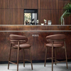 Muebles de comedor de pub Silla de bar de fiesta de cuero beige de madera