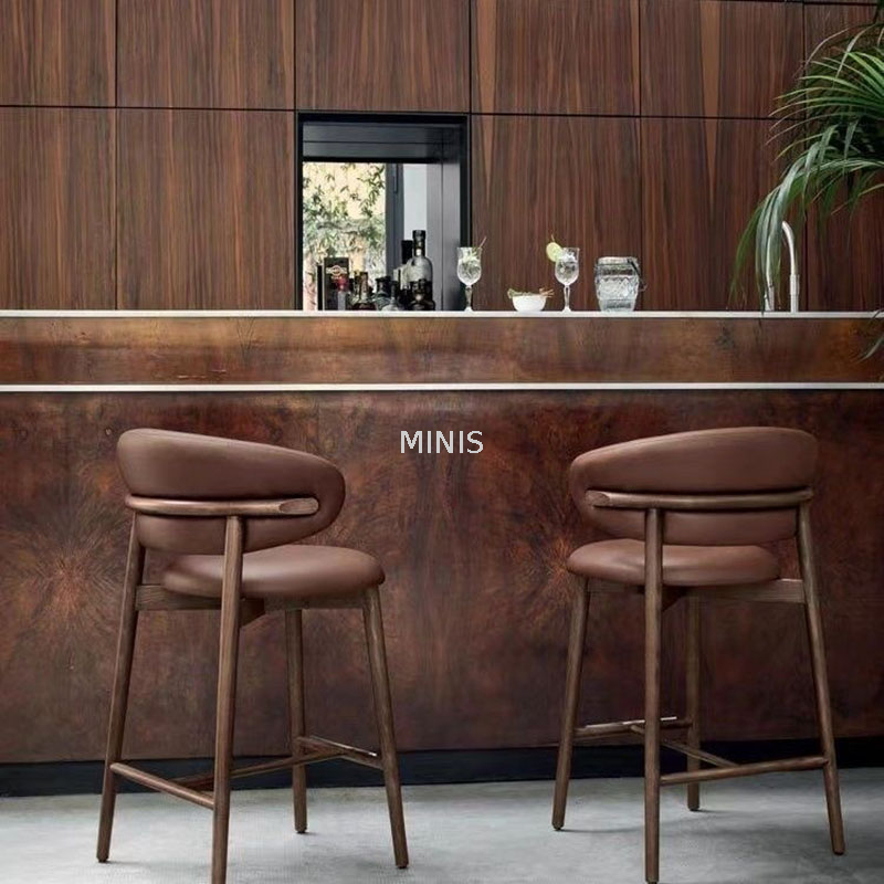 Muebles de comedor de pub Silla de bar de fiesta de cuero beige de madera