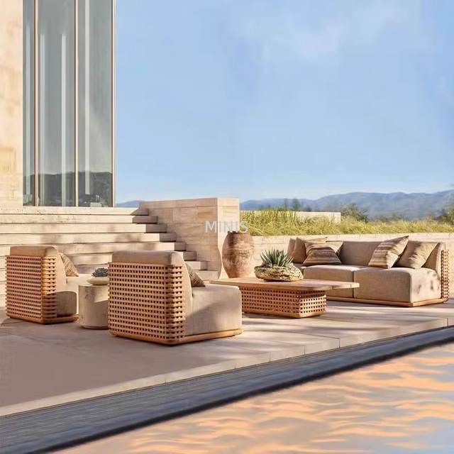 Sof&aacute; de madera de teca antimoho para jard&iacute;n, muebles de exterior Foshan