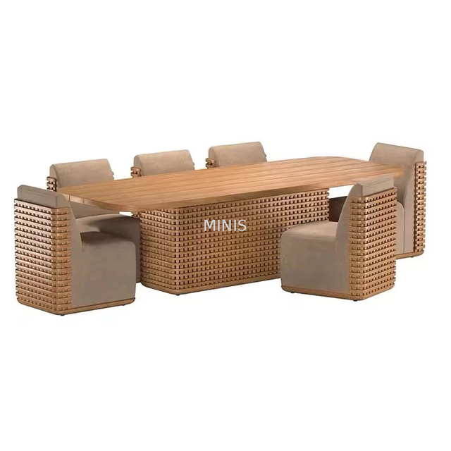 Table &agrave; manger en bois de teck anti-moisissure de jardin ext&eacute;rieur avec chaises