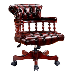 Fauteuil de bureau rotatif vintage en cuir de vache rouge en bois agr&eacute;able