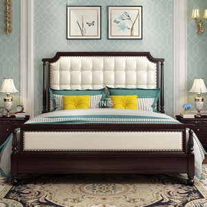 Cama de cuero blanco de madera c&oacute;moda y duradera de calidad europea
