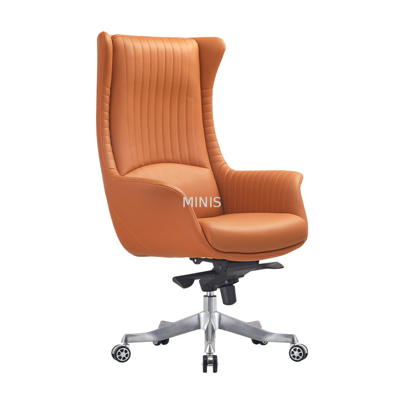 Silla de oficina de cuero marr&oacute;n fuerte grande ajustable giratoria CEO