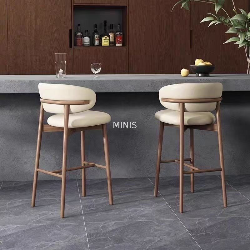 Meubles de salle &agrave; manger de pub, chaise de bar de f&ecirc;te en bois et cuir beige