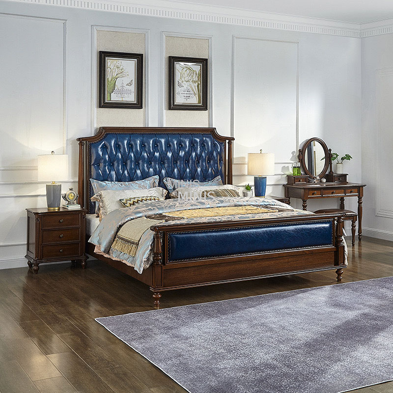 Cama de cuero blanco de madera c&oacute;moda y duradera de calidad europea