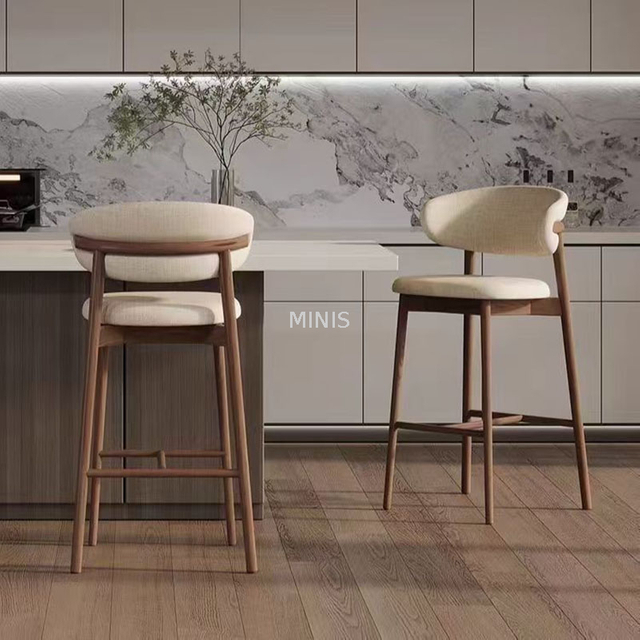 Meubles de salle &agrave; manger de pub, chaise de bar de f&ecirc;te en bois et cuir beige