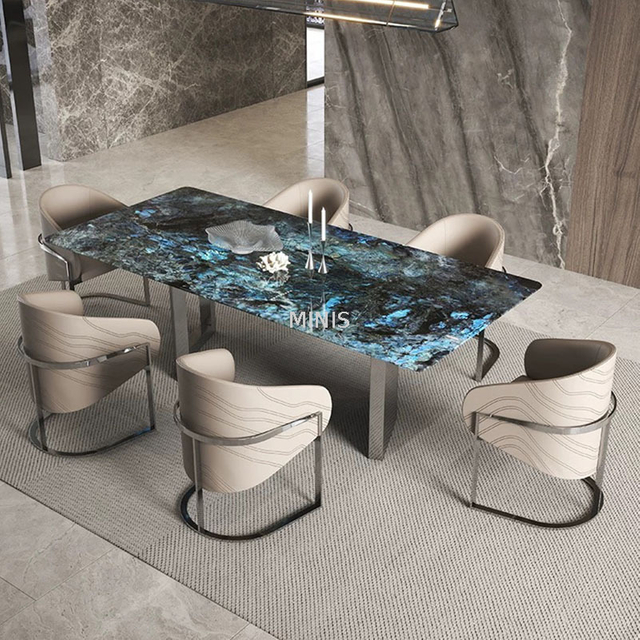 Table de salle &agrave; manger rectangulaire en marbre naturel de salle &agrave; manger de Chine