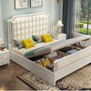 Cama de cuero blanco de madera c&oacute;moda y duradera de calidad europea