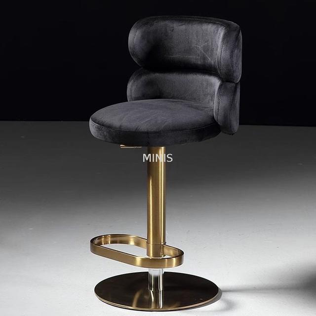 Tabouret de bar r&eacute;glable en tissu velours noir Pub Golden Metal