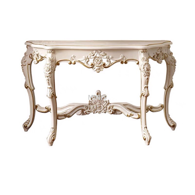 Table console de d&eacute;coration en bois blanc et or pour couloir fran&ccedil;ais