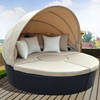 Cama de rat&aacute;n redonda relajante para jard&iacute;n al aire libre con sombra