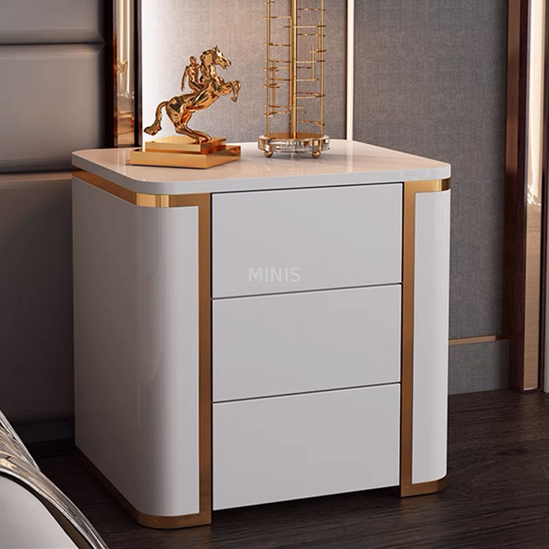 Table d'appoint en bois peinte en blanc pour chambre &agrave; coucher moderne avec rangement