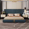 Meubles de chambre &agrave; coucher pour adultes, grand lit de luxe en velours en tissu bleu 