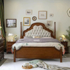 Cama de cuero blanco de madera c&oacute;moda y duradera de calidad europea