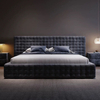 Meubles de chambre &agrave; coucher pour adultes, grand lit de luxe en velours en tissu bleu 